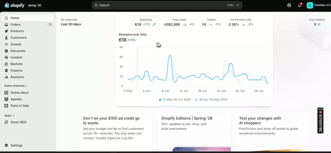 OxaVap LLC sales dashboard
