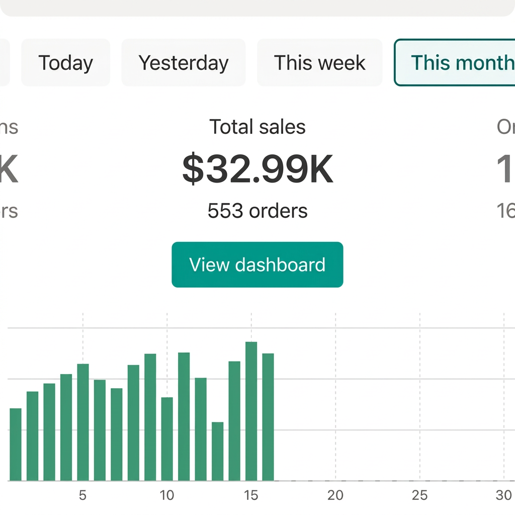 Client store sales dashboard showing total sales and order volume